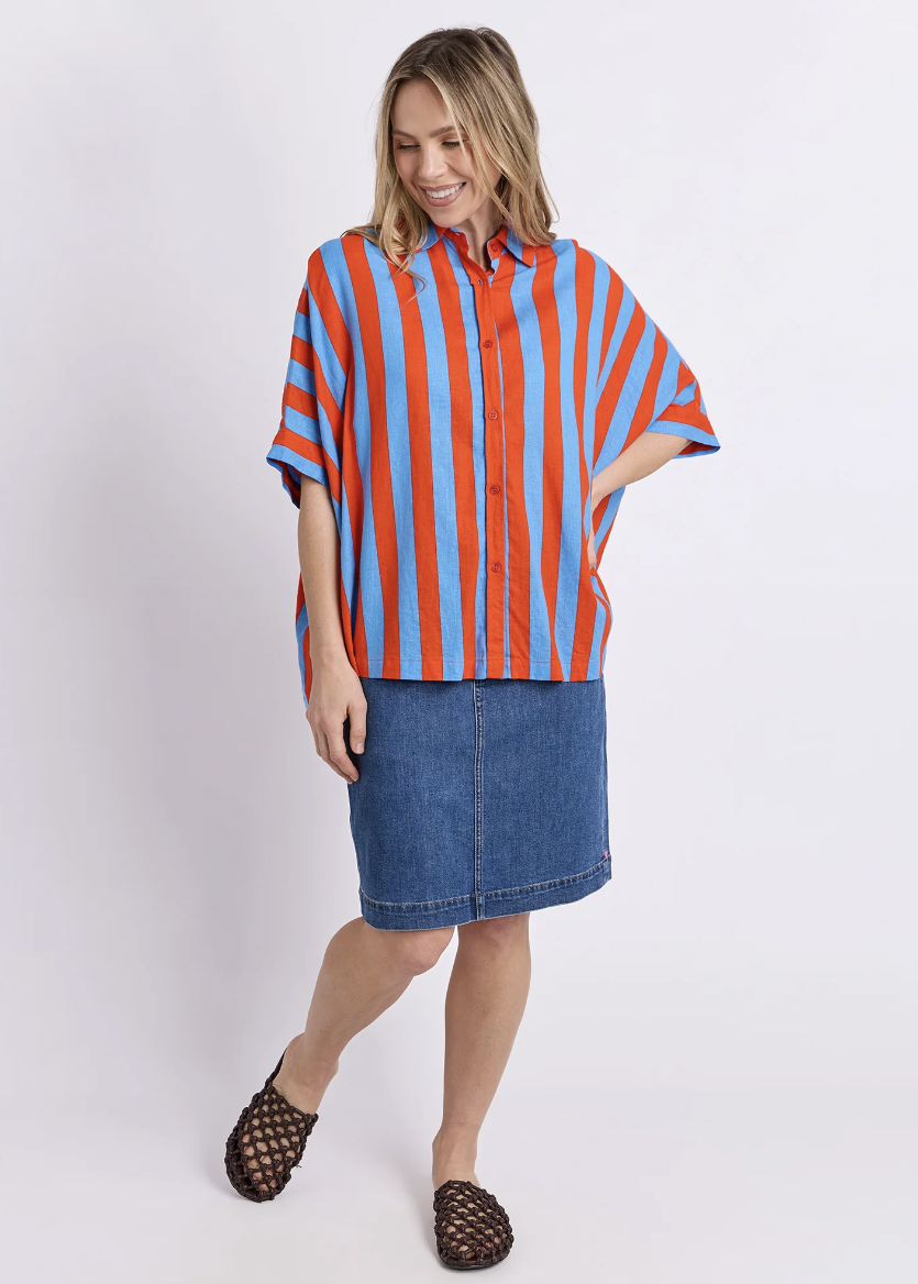 Palermo Stripe Shirt - Tangello/Blue Stripe | Abbey Road Kaikoura