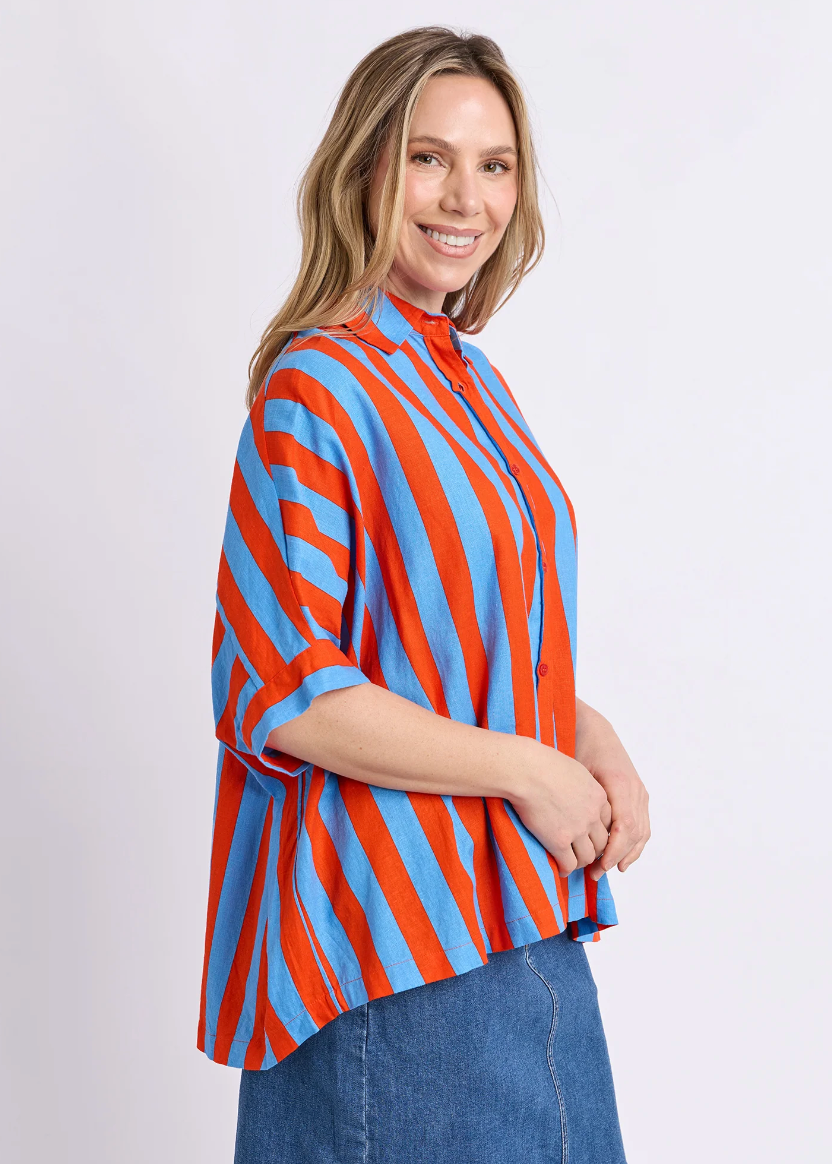 Palermo Stripe Shirt - Tangello/Blue Stripe | Abbey Road Kaikoura