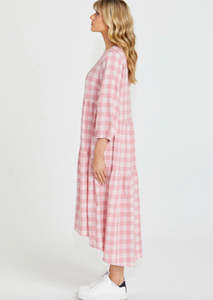 Sass Stevie Tiered Midi Dress/ Pink Check|Abbey Road