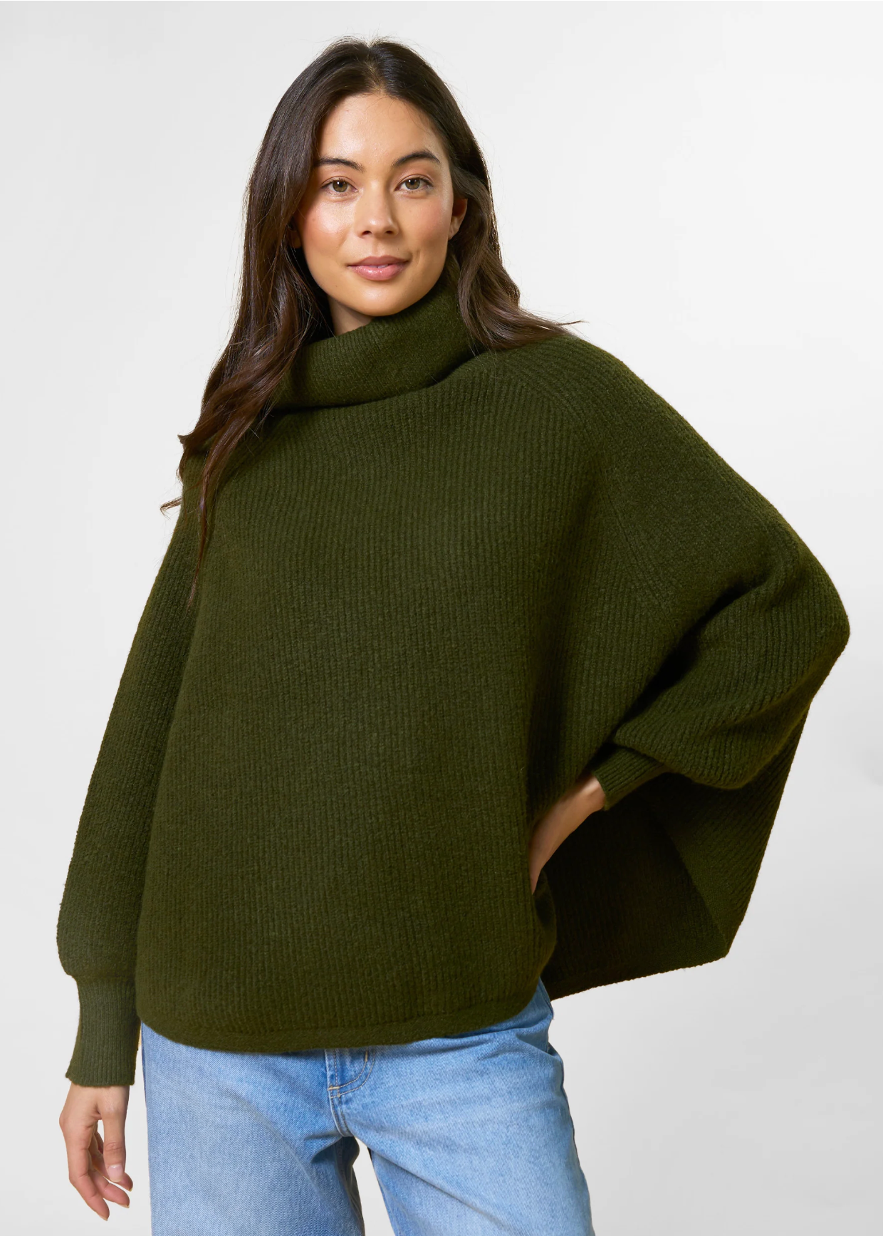 Polo Neck Poncho - One Size /  Army | Abbey Road Kaikoura