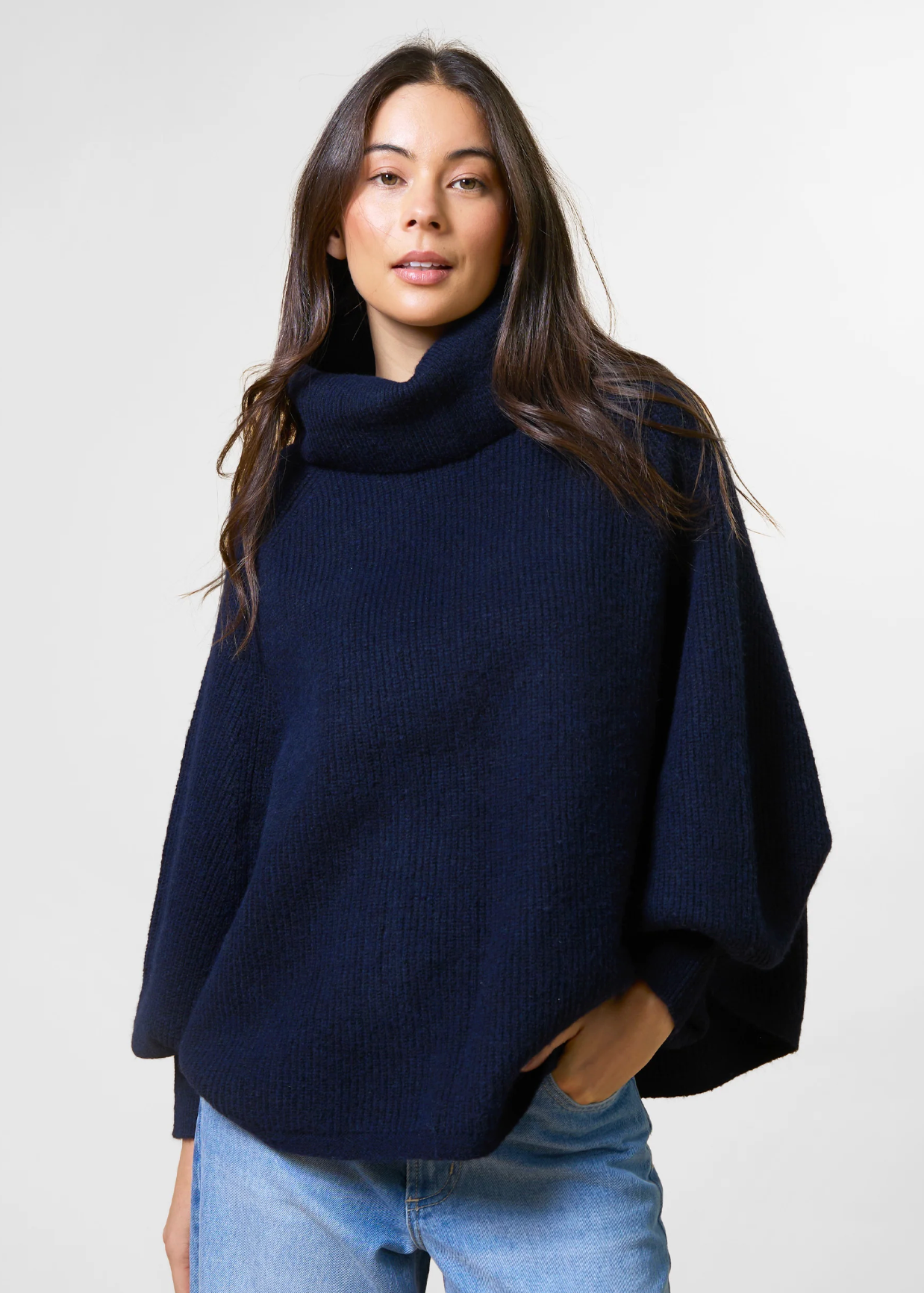 Polo Neck Poncho - One Size /  Navy | Abbey Road Kaikoura