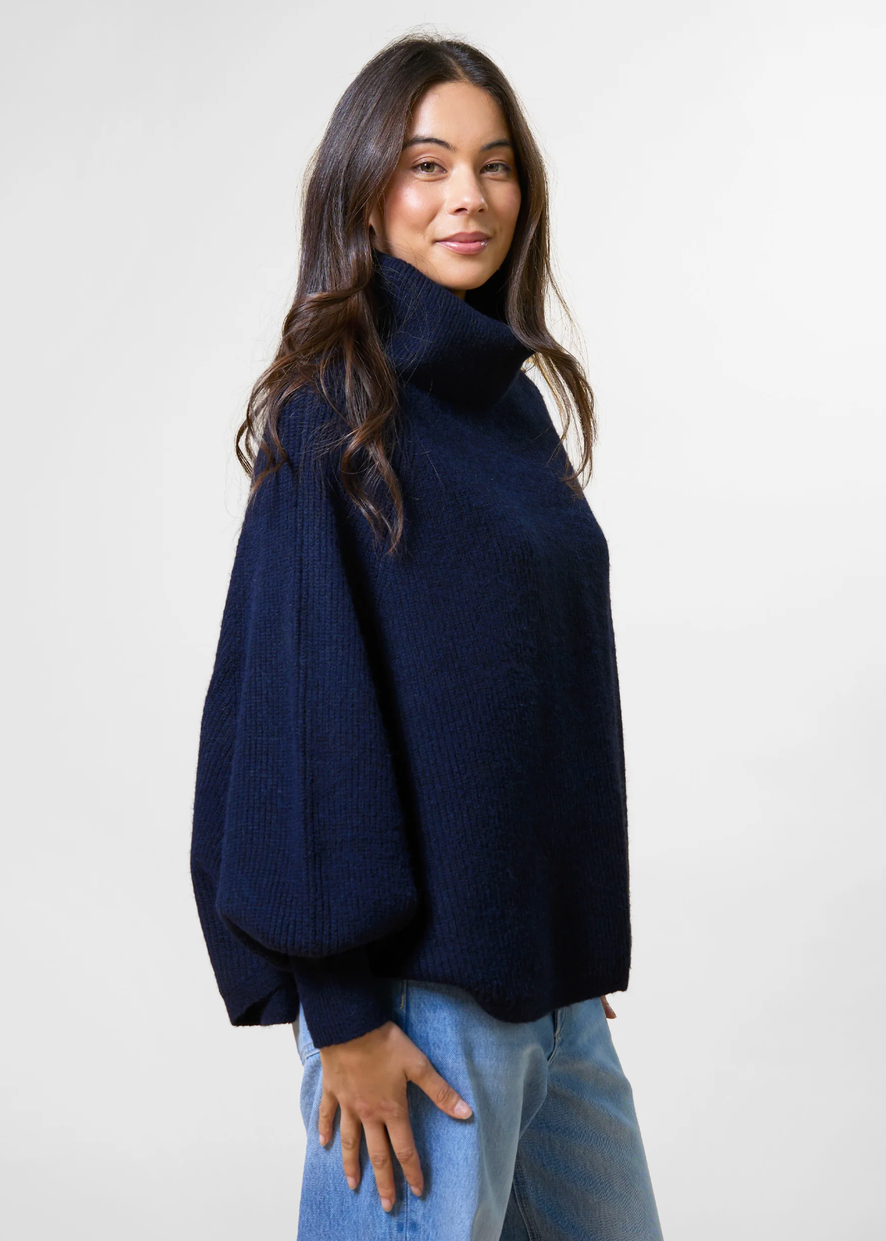 Polo Neck Poncho - One Size /  Navy | Abbey Road Kaikoura