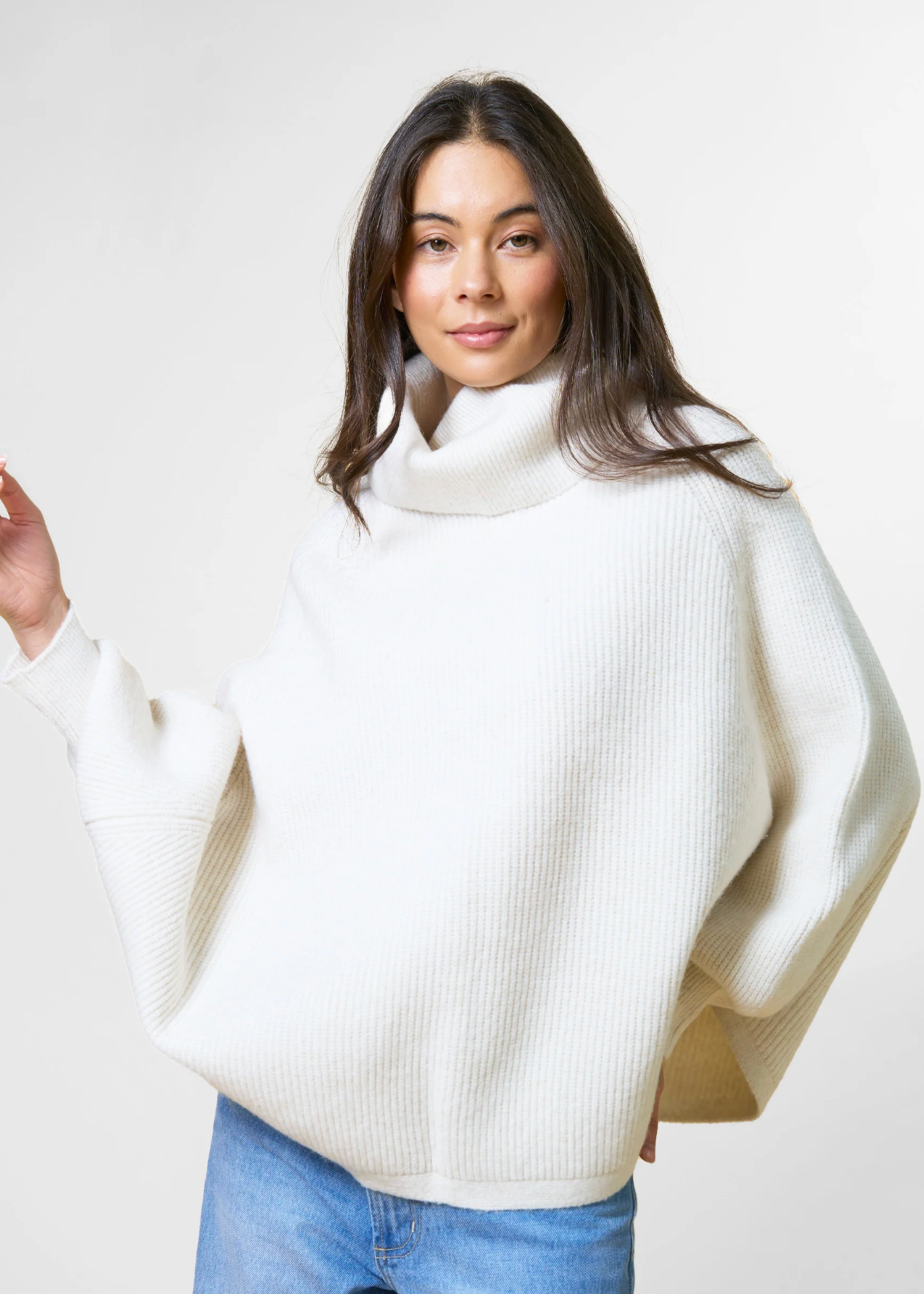 Polo Neck Poncho - One Size / Vanilla | Abbey Road Kaikoura