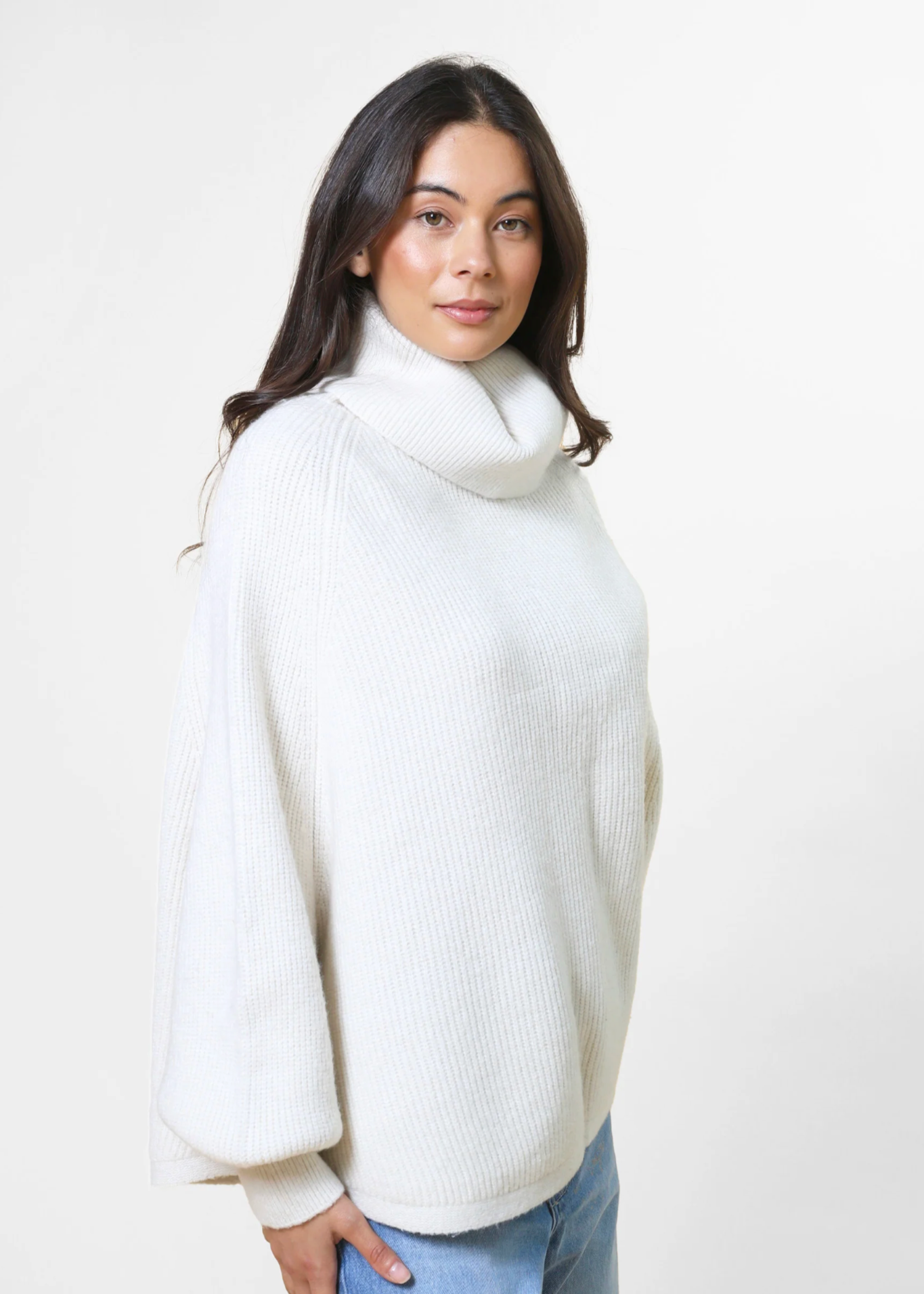 Polo Neck Poncho - One Size / Vanilla | Abbey Road Kaikoura