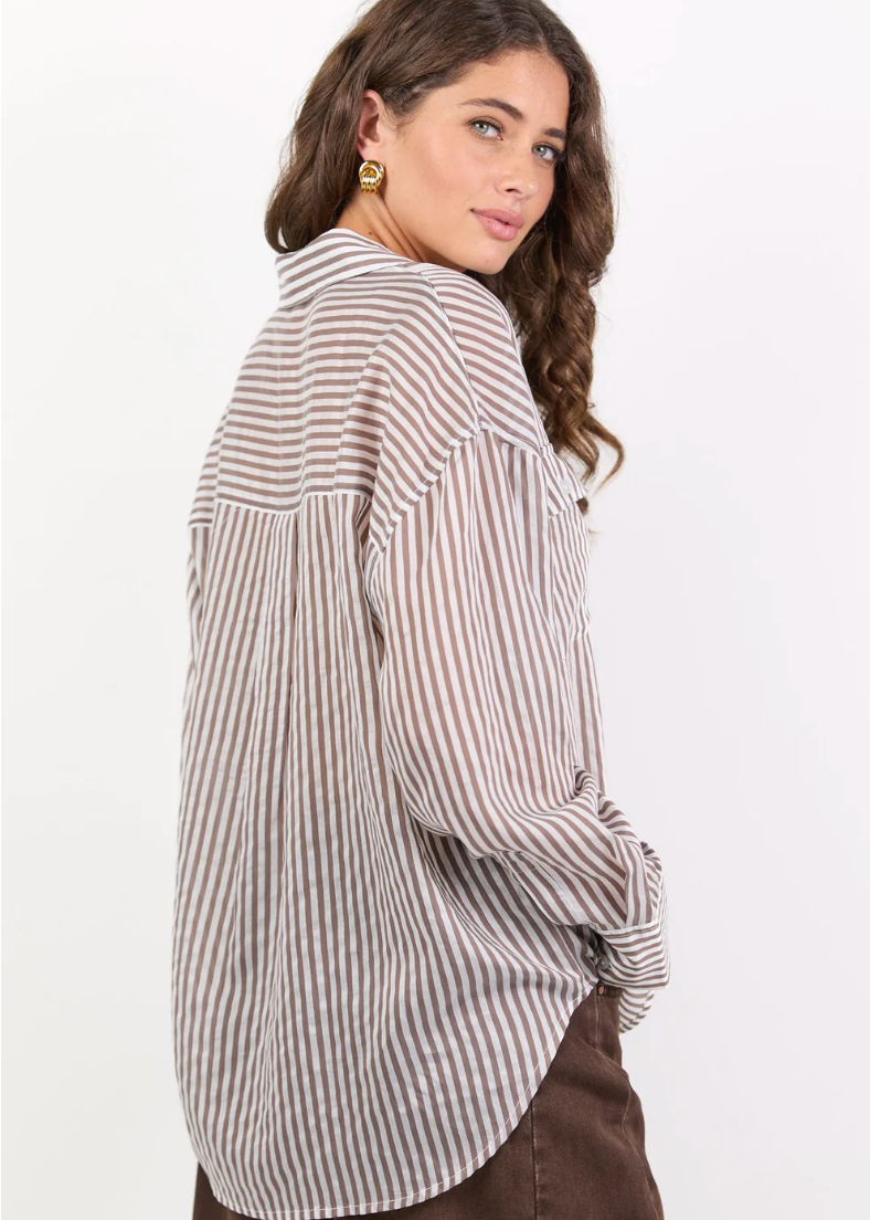 Preppy Chocolate Stripe Pocket Front Shirt | Abbey Road Kaikoura