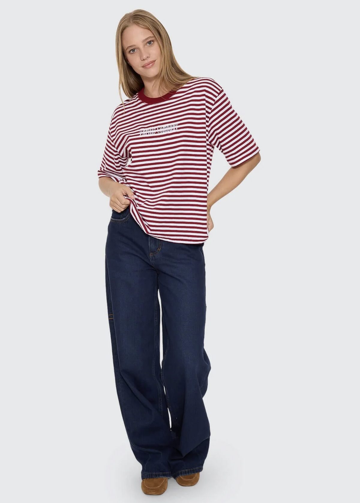 Primitive Stripe Square Tee - Sour Cherry Stripe | Abbey Road Kaikoura