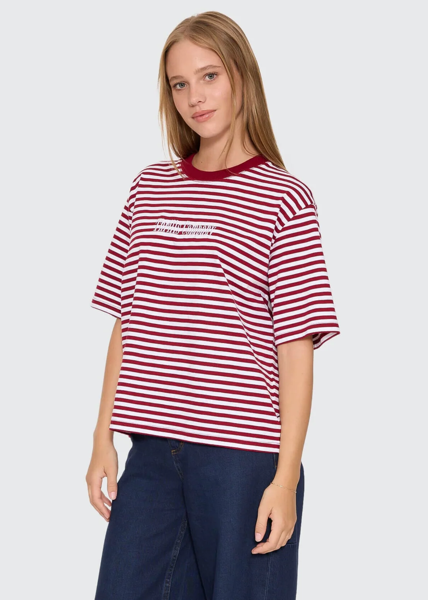 Primitive Stripe Square Tee - Sour Cherry Stripe | Abbey Road Kaikoura