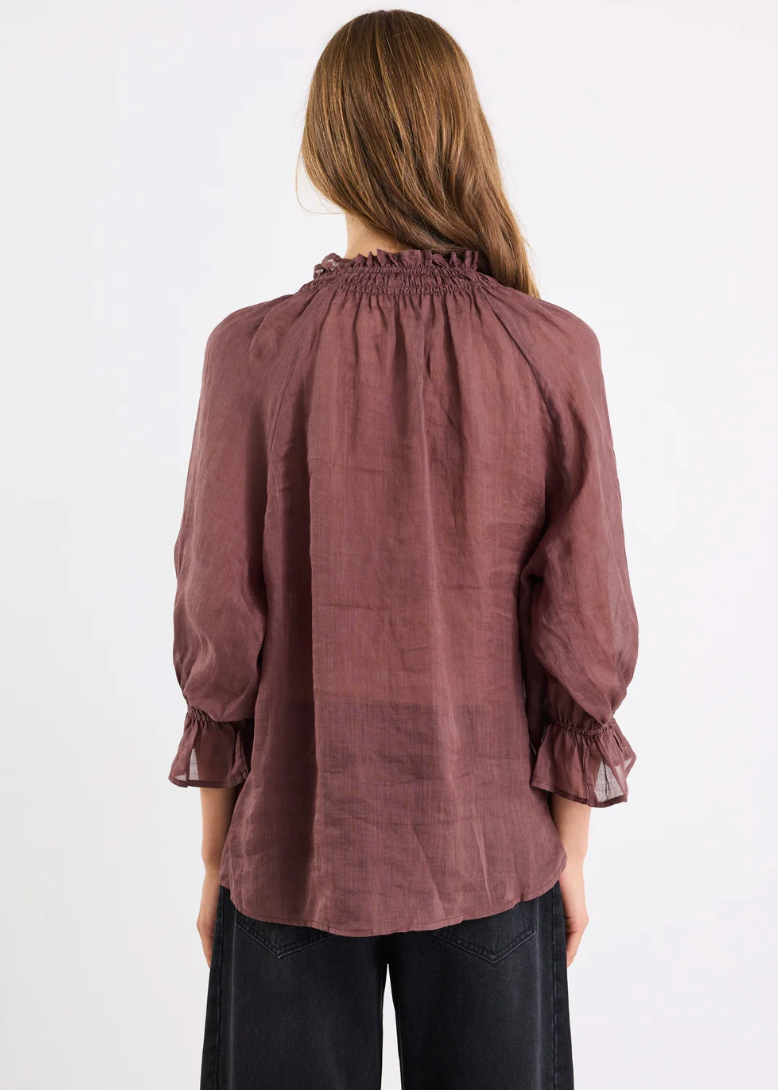 Prospect Chocolate Tie Front Mid Sleeve | Abbey Road Kaikoura
