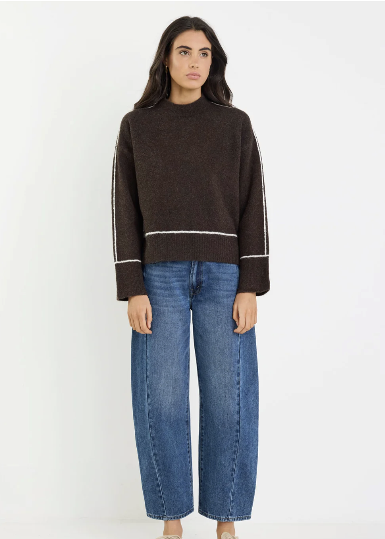 Quest Chocolate Contrast Detail Jumper | Abbey Road Kaikoura
