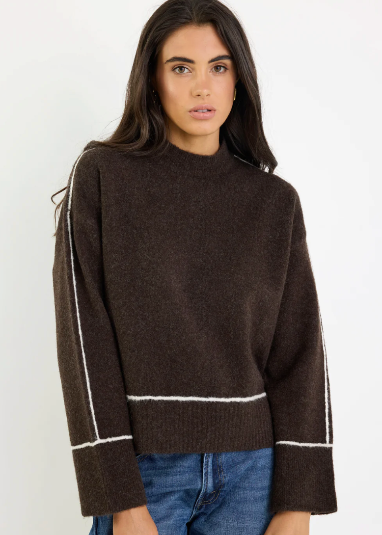 Quest Chocolate Contrast Detail Jumper | Abbey Road Kaikoura