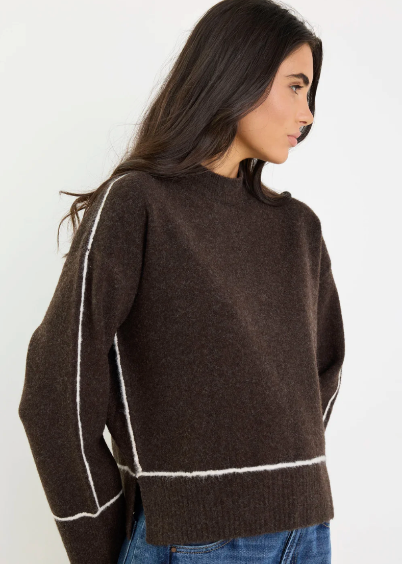 Quest Chocolate Contrast Detail Jumper | Abbey Road Kaikoura