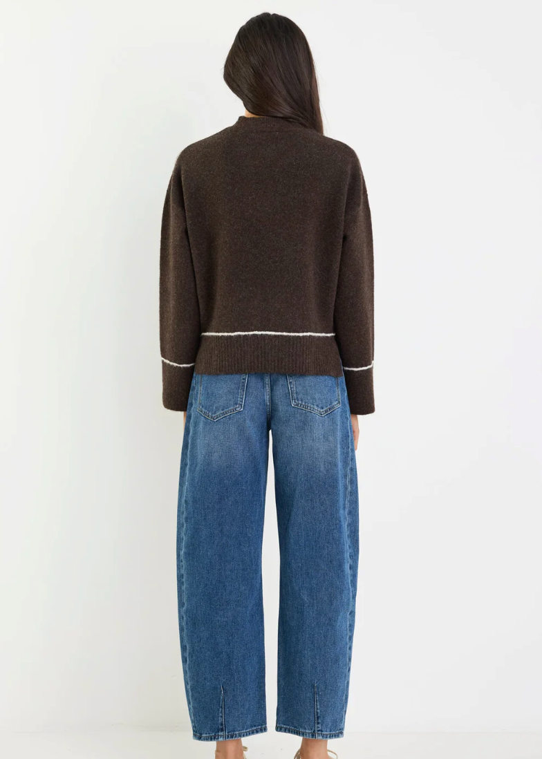 Quest Chocolate Contrast Detail Jumper | Abbey Road Kaikoura