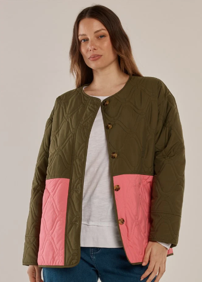Quincy Jacket Khaki/Pink | Abbey Road Kaikoura