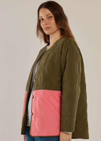 Quincy Jacket Khaki/Pink | Abbey Road Kaikoura