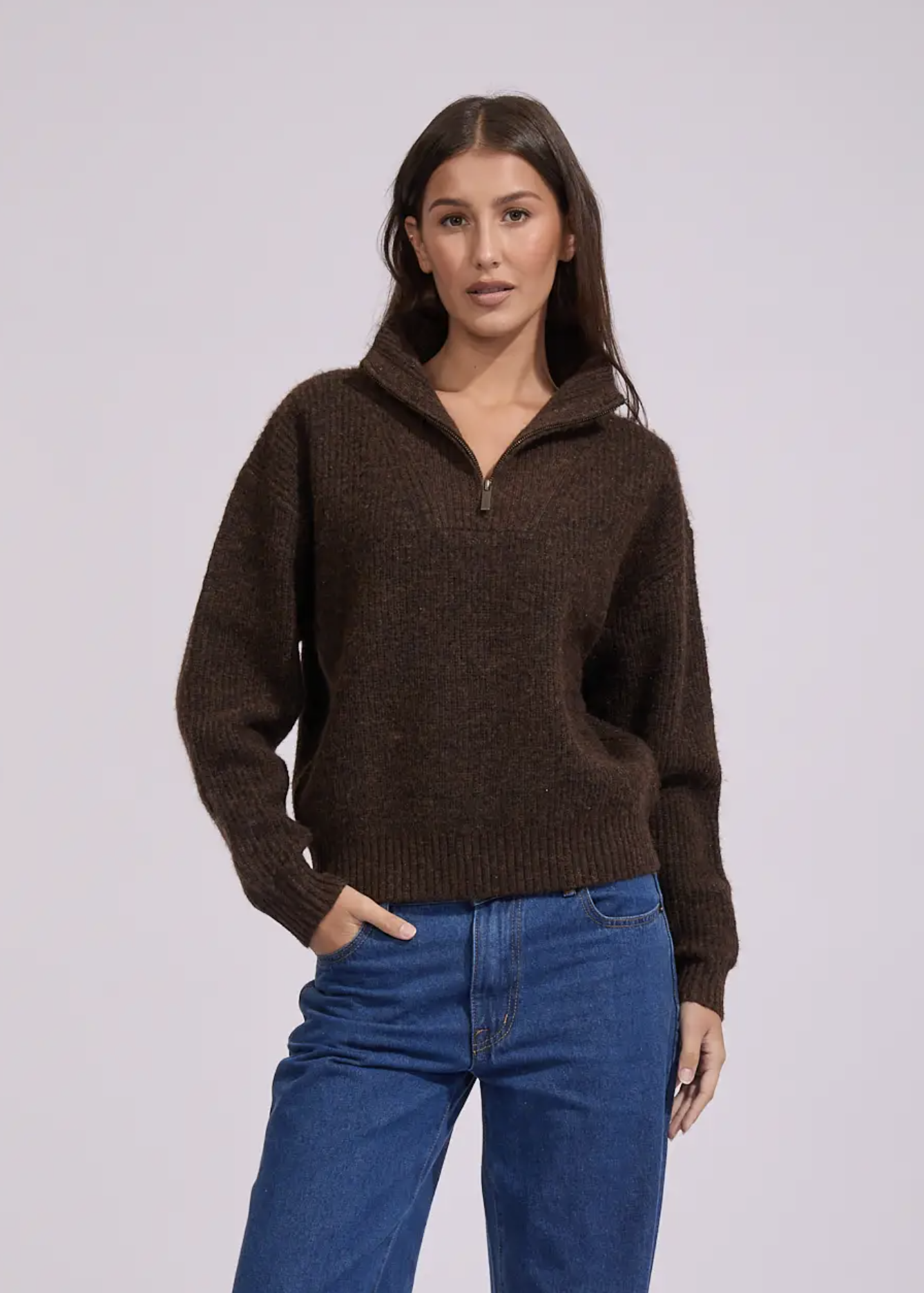 Quincy Zip Knit Chocolate | Abbey Road Kaikoura