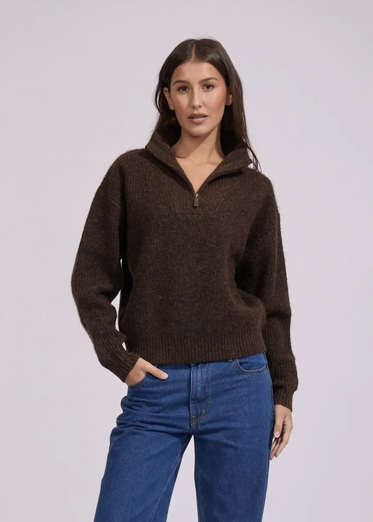 Quincy Zip Knit Chocolate | Abbey Road Kaikoura