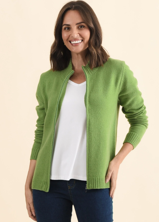 Ray Wool Zip Cardigan - Pea | Abbey Road Kaikoura