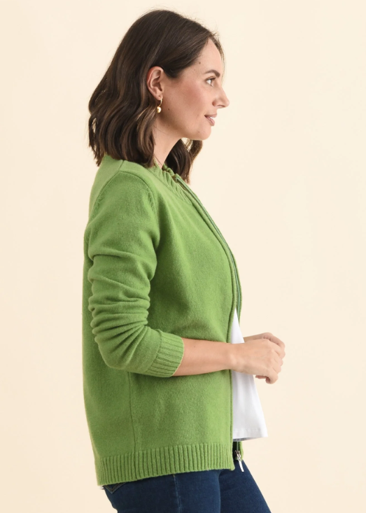 Ray Wool Zip Cardigan - Pea | Abbey Road Kaikoura