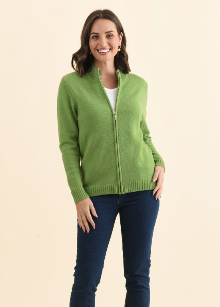Ray Wool Zip Cardigan - Pea | Abbey Road Kaikoura
