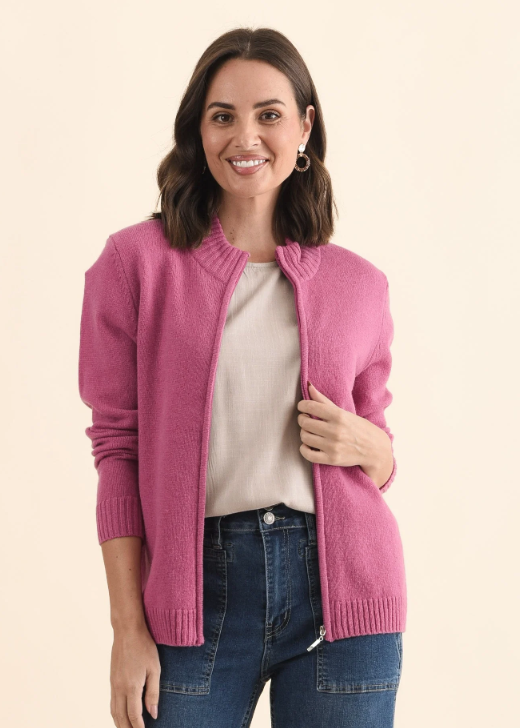 Ray Wool Zip Cardigan - Rose | Abbey Road Kaikoura