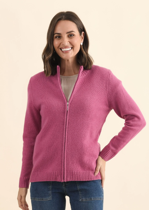 Ray Wool Zip Cardigan - Rose | Abbey Road Kaikoura