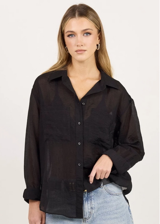 Reflex Black Semi Sheer Oversized Boyfriend Shirt | Abbey Road Kaikoura