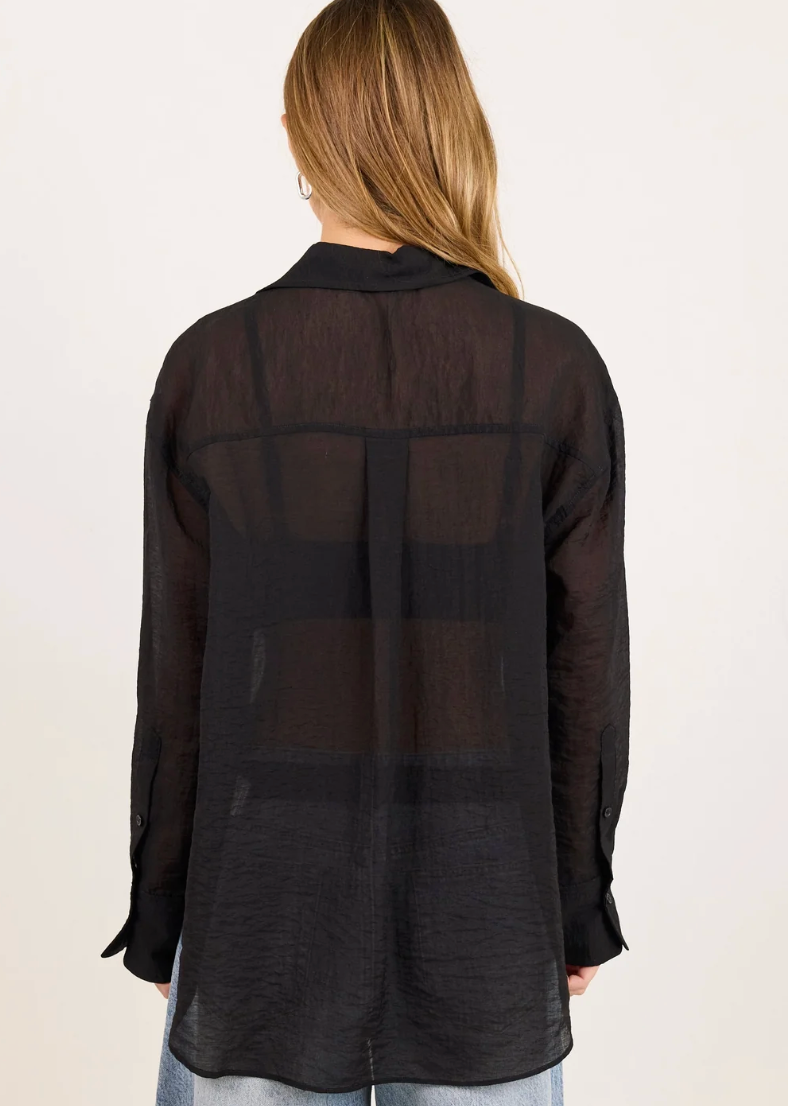 Reflex Black Semi Sheer Oversized Boyfriend Shirt | Abbey Road Kaikoura