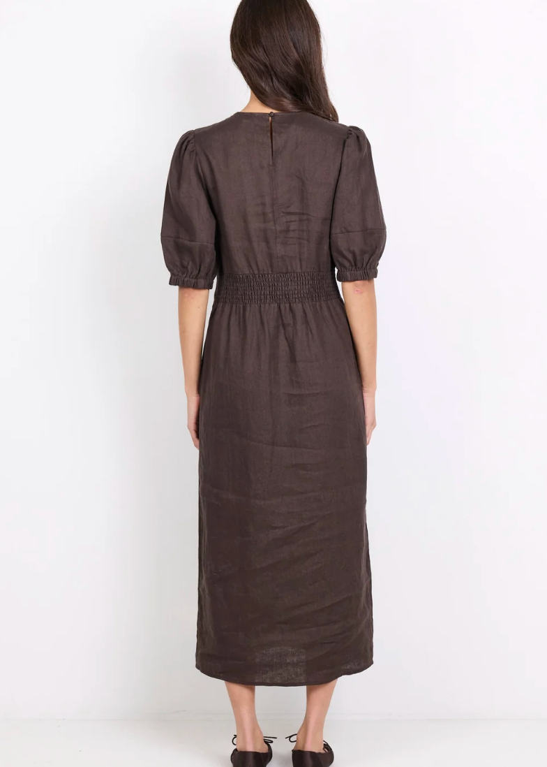 Relative Dark Chocolate Linen Puff Maxi Dress | Abbey Road Kaikoura