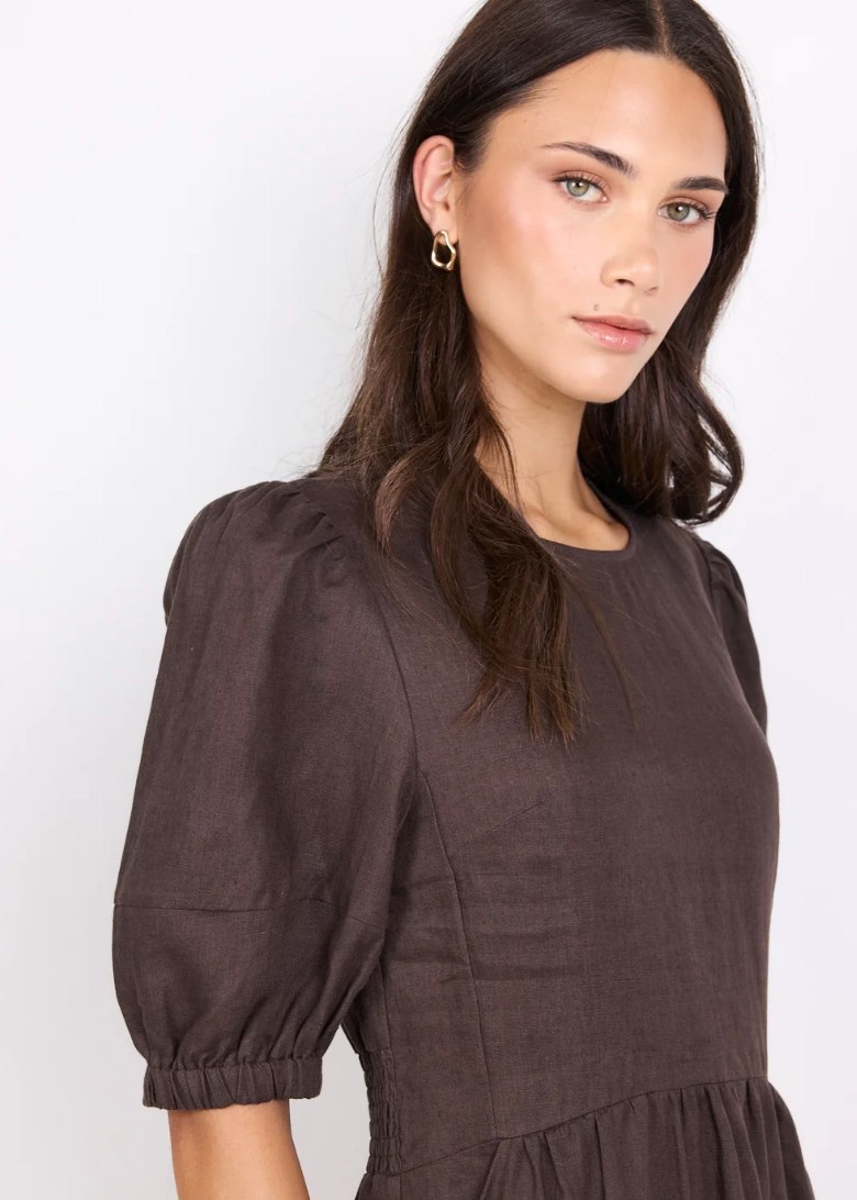 Relative Dark Chocolate Linen Puff Maxi Dress | Abbey Road Kaikoura