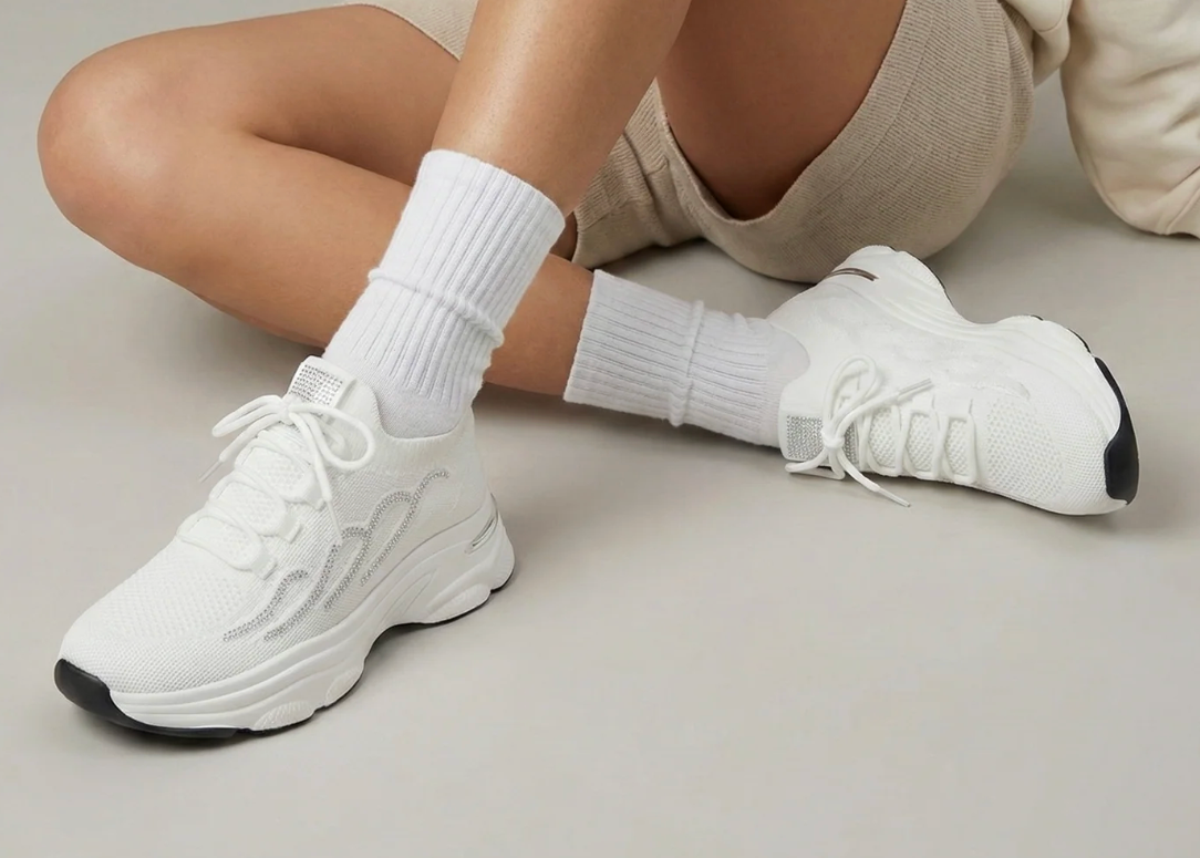 Sabine White Crystal Knit Sneaker | Abbey Road Kaikoura