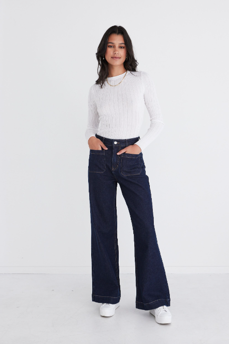 Zoey Indigo High Rise Wide Leg Pocket Jean