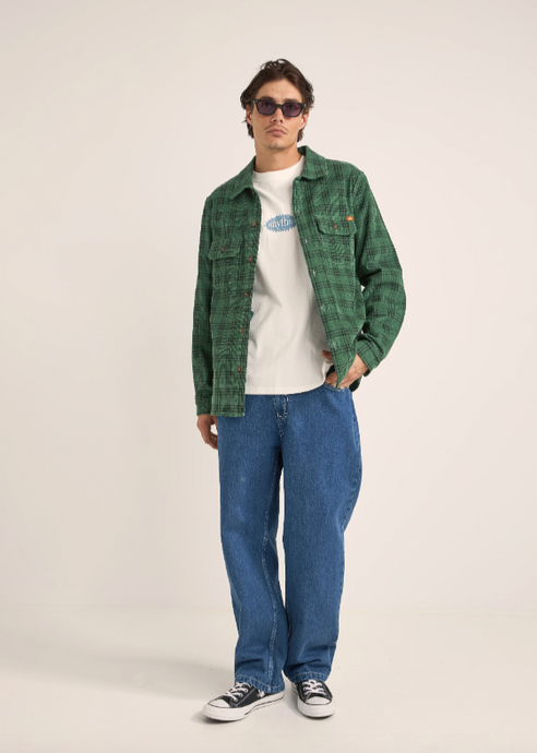RHYTHM Cord Check Overshirt - Green  Abbey Road Kaikoura