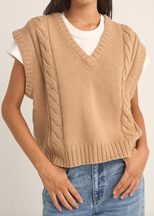 RHYTHM Finley Cable Knit Vest - Sand | Abbey Road Kaikoura