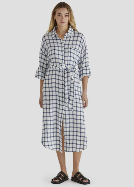 SASS Beau Shirt Dress - White Check | Abbey Road Kaikoura