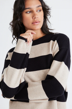 Load image into Gallery viewer, AMONG THE BRAVE | Gravity Crew Knit Jumper - Black &amp; Stone Stripe |Abbey Road Kaikoura