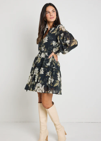 BY ROSA. | Script Dress Black Floral | Abbey Road Kaikoura