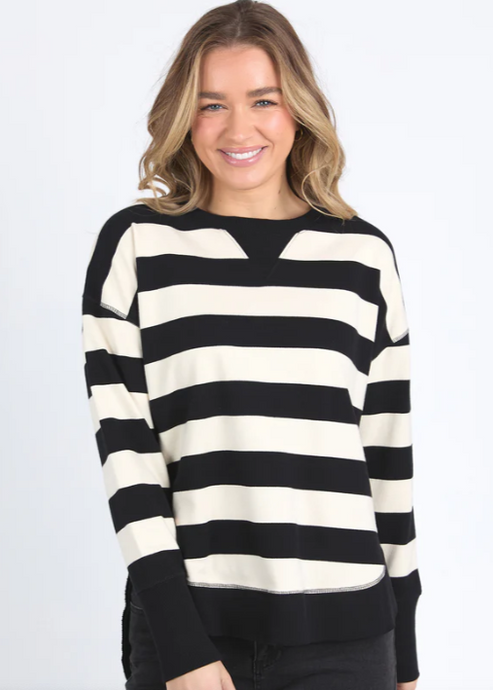 Foxwood\Striped Delilah Crew/ Blk & White Stripe|Abbey Road