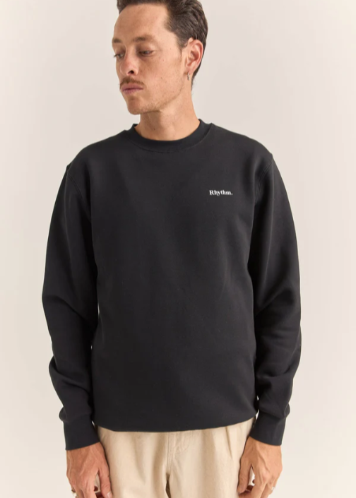 RHYTHM | Brand Fleece Crew - Black | Abbey Road Kaikoura