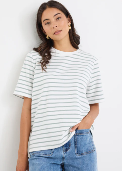 RE:UNION label | Binding Tee - Khaki Stripe | Abbey Road Kaikoura