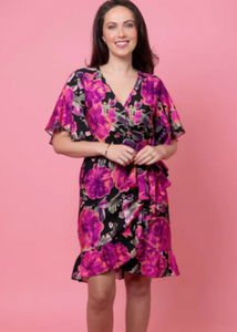 CHARLO | Ariel Wrap Dress - Black Floral | Abbey Road Kaikoura