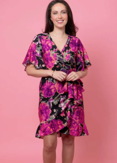 CHARLO | Ariel Wrap Dress - Black Floral | Abbey Road Kaikoura