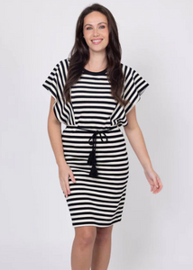 CHARLO | Bianca Stripe Dress - Black Cream | Abbey Road Kaikoura