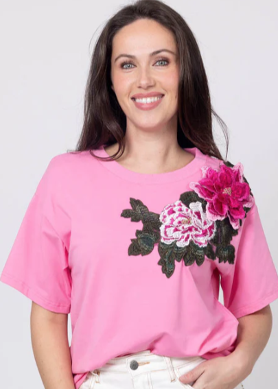 CHARLO | Izzie Flower T-Shirt - Pink | Abbey Road Kaikoura