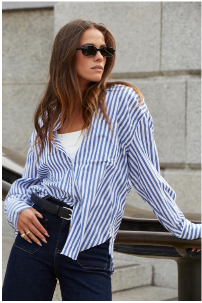 You Got This Blue Stripe Cotton Oversized Shirt / Blue