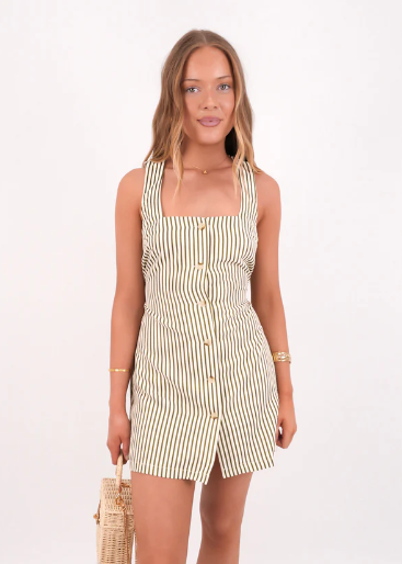 Cove Stripe Mini Dress - Aloe | Abbey Road Kaikoura