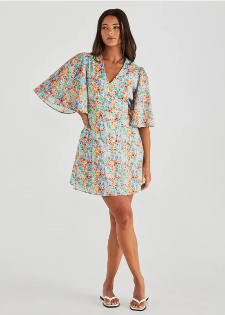 Panna Kimono Sleeve Dress - Blue Blossom | Abbey Road Kaikoura