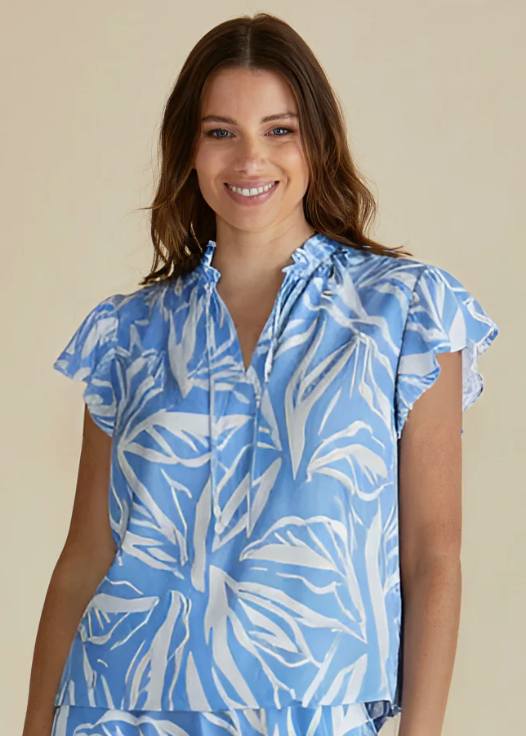 Lyra Blouse - Blue Abstract Print | Abbey Road Kaikoura