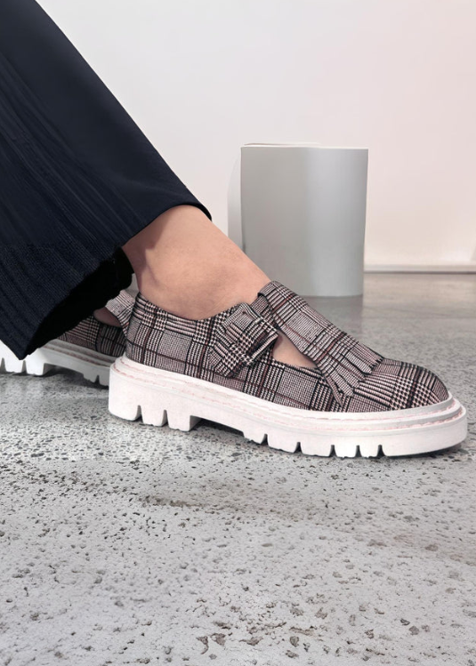 Cameo Fringe - Bordo Suede Tartan | Abbey Road Kaikoura