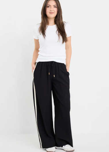 Townie Black Matte Petite Stripe Wide Leg Pant | Abbey Road Kaikoura