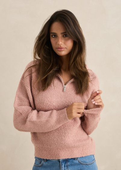 Quinn Zip Knit - Pink | Abbey Road Kaikoura